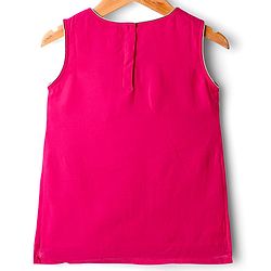 Babyhug Net Woven Sleeveless Choli Lehenga Set with Dupatta Sequin Embroidered Mirror Work - Fuchsia