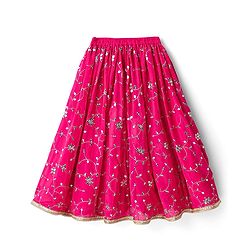Babyhug Net Woven Sleeveless Choli Lehenga Set with Dupatta Sequin Embroidered Mirror Work - Fuchsia