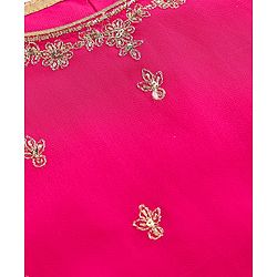 Babyhug Net Woven Sleeveless Choli Lehenga Set with Dupatta Sequin Embroidered Mirror Work - Fuchsia
