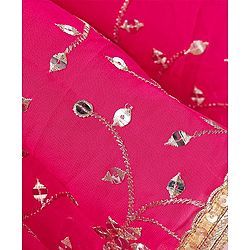 Babyhug Net Woven Sleeveless Choli Lehenga Set with Dupatta Sequin Embroidered Mirror Work - Fuchsia