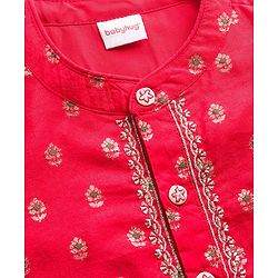 Babyhug Brocade Woven Full Sleeves Kurta Pajama Set with Floral Motif Print - Red