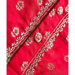 Babyhug Brocade Woven Full Sleeves Kurta Pajama Set with Floral Motif Print - Red