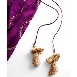 Babyhug Chanderi Woven Three Fourth Sleeves Choli Lehenga & Dupatta Set with Floral Embroidery - Purple
