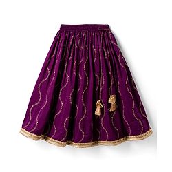 Babyhug Chanderi Woven Three Fourth Sleeves Choli Lehenga & Dupatta Set with Floral Embroidery - Purple