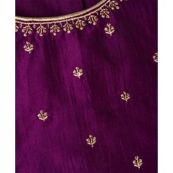 Babyhug Chanderi Woven Three Fourth Sleeves Choli Lehenga & Dupatta Set with Floral Embroidery - Purple