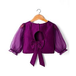 Babyhug Chanderi Woven Three Fourth Sleeves Choli Lehenga & Dupatta Set with Floral Embroidery - Purple