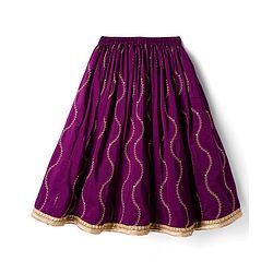 Babyhug Chanderi Woven Three Fourth Sleeves Choli Lehenga & Dupatta Set with Floral Embroidery - Purple