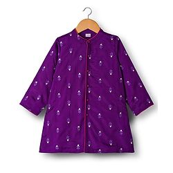 Babyhug Chanderi Woven Full Sleeves Kurta Pajama Set With Floral Embriodery - Purple