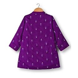 Babyhug Chanderi Woven Full Sleeves Kurta Pajama Set With Floral Embriodery - Purple