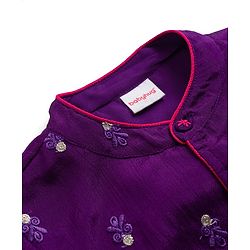 Babyhug Chanderi Woven Full Sleeves Kurta Pajama Set With Floral Embriodery - Purple