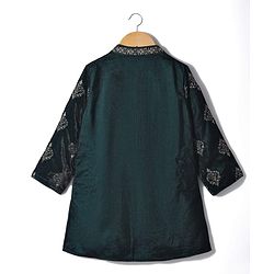 Babyhug Velvet Woven Full Sleeves Kurta Pyjama Set with Floral Embroidery - Dark Green