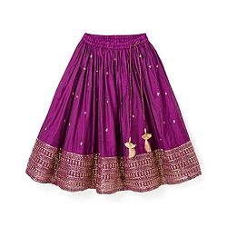 Babyhug Woven Three Fourth Sleeves Choli Lehenga & Dupatta Set With Floral Embroidery - Wine