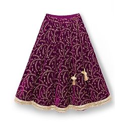 Babyhug Velvet Woven Short Sleeves Floral Embroidered  Choli Lahenga Set with Dupatta - Wine