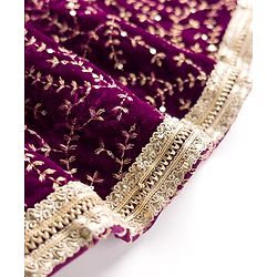 Babyhug Velvet Woven Short Sleeves Floral Embroidered  Choli Lahenga Set with Dupatta - Wine