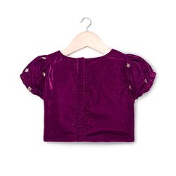 Babyhug Velvet Woven Short Sleeves Floral Embroidered  Choli Lahenga Set with Dupatta - Wine