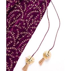 Babyhug Velvet Woven Short Sleeves Floral Embroidered  Choli Lahenga Set with Dupatta - Wine