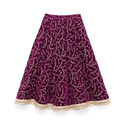 Babyhug Velvet Woven Short Sleeves Floral Embroidered  Choli Lahenga Set with Dupatta - Wine