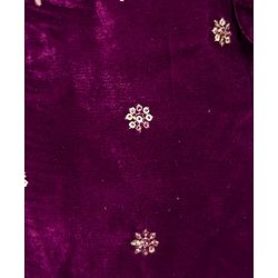 Babyhug Velvet Woven Short Sleeves Floral Embroidered  Choli Lahenga Set with Dupatta - Wine