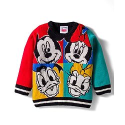 Babyhug Disney Woven Full Sleeves Pullover Sweater with Minnie & Friends Graphics - Multicolor