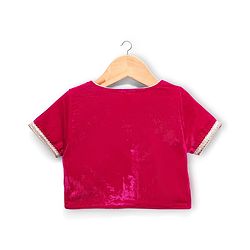Babyhug Velvet Woven Half Sleeves Choli Lehenga Set with Dupatta & Embroidery - Dark Pink