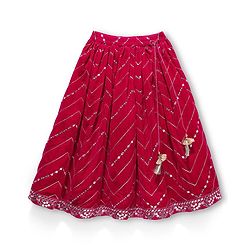 Babyhug Velvet Woven Half Sleeves Choli Lehenga Set with Dupatta & Embroidery - Dark Pink