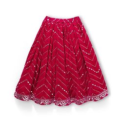 Babyhug Velvet Woven Half Sleeves Choli Lehenga Set with Dupatta & Embroidery - Dark Pink