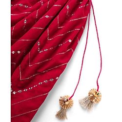 Babyhug Velvet Woven Half Sleeves Choli Lehenga Set with Dupatta & Embroidery - Dark Pink