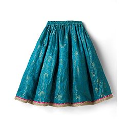 Babyhug Brocade Woven Half Puffed Sleeves Choli Lehenga & Dupatta Set with Floral Embroidery - Pink & Teal Blue
