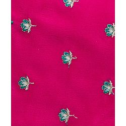 Babyhug Brocade Woven Half Puffed Sleeves Choli Lehenga & Dupatta Set with Floral Embroidery - Pink & Teal Blue