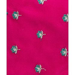 Babyhug Brocade Woven Half Puffed Sleeves Choli Lehenga & Dupatta Set with Floral Embroidery - Pink & Teal Blue