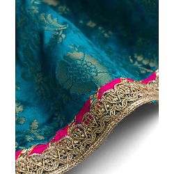 Babyhug Brocade Woven Half Puffed Sleeves Choli Lehenga & Dupatta Set with Floral Embroidery - Pink & Teal Blue