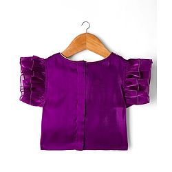 Babyhug Glass Nylon Woven Frill Sleeves Choli Lehenga & Dupatta Set with Floral Embroidery - Purple