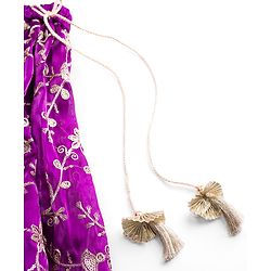 Babyhug Glass Nylon Woven Frill Sleeves Choli Lehenga & Dupatta Set with Floral Embroidery - Purple