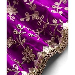 Babyhug Glass Nylon Woven Frill Sleeves Choli Lehenga & Dupatta Set with Floral Embroidery - Purple