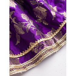 Babyhug Brocade Woven Half Puffed Sleeve Choli Lehenga & Dupatta with Floral Foil Design - Purple & Dark Pink