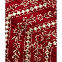 Babyhug Brocade Woven Puff Sleeves Choli Lehenga & Dupatta Set with Floral Embroidery - Red & Beige