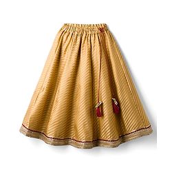 Babyhug Brocade Woven Puff Sleeves Choli Lehenga & Dupatta Set with Floral Embroidery - Red & Beige