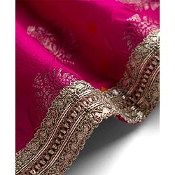 Babyhug Brocade Woven Cap Sleeves Choli Lehenga & Dupatta Set with Floral Foil Print - Hot Pink & Yellow