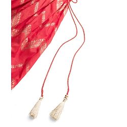 Babyhug Brocade Woven Puff Sleeves Choli Lehenga & Dupatta Set with Floral Foil Print - Red