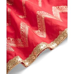 Babyhug Brocade Woven Puff Sleeves Choli Lehenga & Dupatta Set with Floral Foil Print - Red