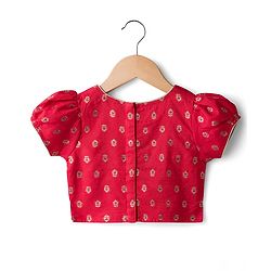 Babyhug Brocade Woven Puff Sleeves Choli Lehenga & Dupatta Set with Floral Foil Print - Red