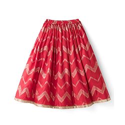 Babyhug Brocade Woven Puff Sleeves Choli Lehenga & Dupatta Set with Floral Foil Print - Red