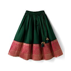 Babyhug Woven Half Puffed Sleeves Choli Lehenga & Dupatta Set with Floral Embroidery - Dark Green