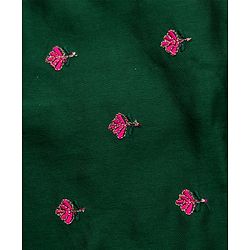 Babyhug Woven Half Puffed Sleeves Choli Lehenga & Dupatta Set with Floral Embroidery - Dark Green