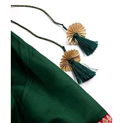 Babyhug Woven Half Puffed Sleeves Choli Lehenga & Dupatta Set with Floral Embroidery - Dark Green