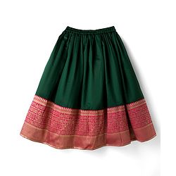 Babyhug Woven Half Puffed Sleeves Choli Lehenga & Dupatta Set with Floral Embroidery - Dark Green
