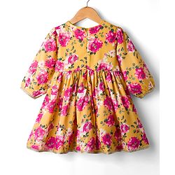 Babyhug Cambric Woven Full Sleeves Kurti Palazzo & Dupatta Set With Floral Print - Yellow & Pink