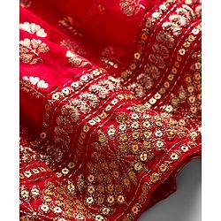 Babyhug Brocade Woven Half Sleeves Choli Lehenga & Dupatta Set With Floral Print - Red