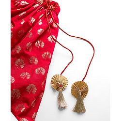 Babyhug Brocade Woven Half Sleeves Choli Lehenga & Dupatta Set With Floral Print - Red