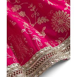 Babyhug Brocade Woven Sleeveless Choli Lehenga & Dupatta Set With Floral Print & Embroidered - Fuschia